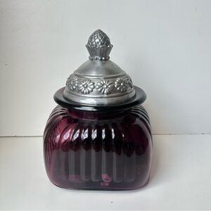 Vintage Artland Dark Amethyst Plum Purple Ribbed Glass Canister Apothecary Jar